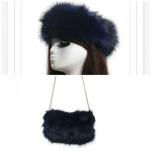 Fur Head Band & Fur Purse Set (Navy)